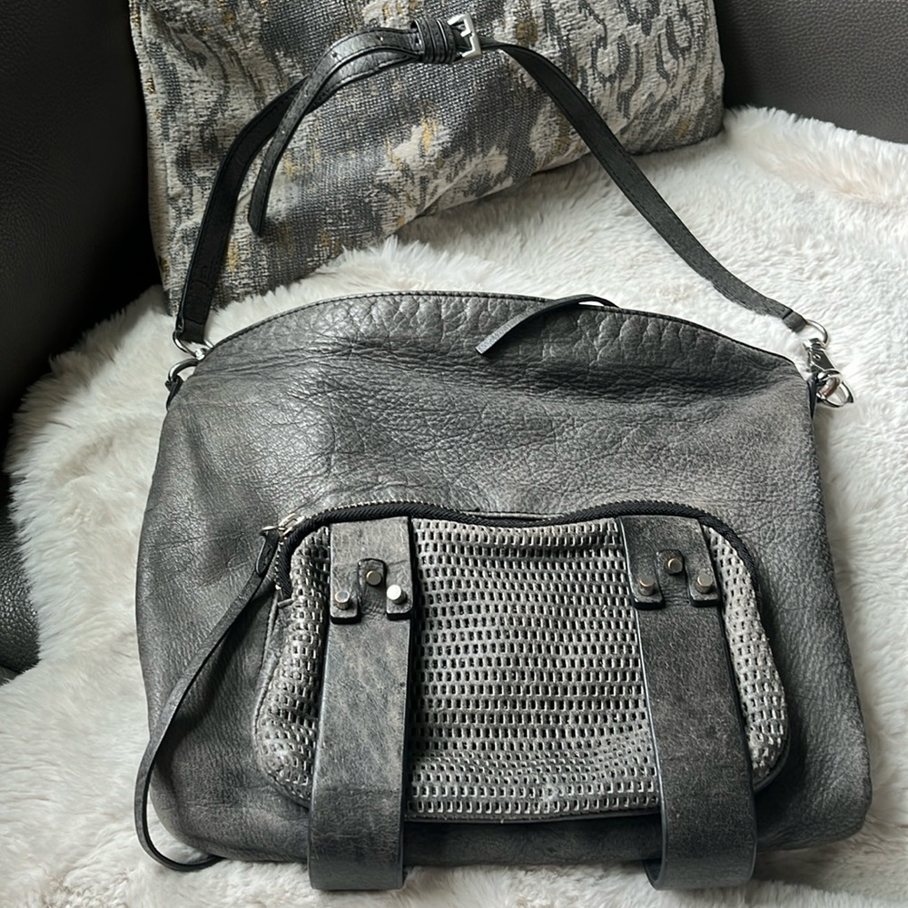 She + Lo Next Chapter Hobo Distressed Gray leather Satchel Shoulder Bag